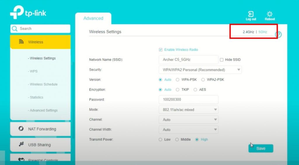 Router setup for both bands surrounded with red box