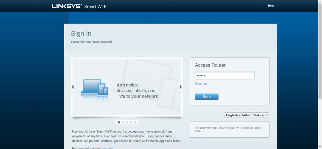 Enter login credentials in Linksys