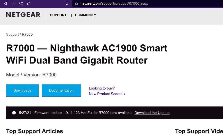 Open router support page in browser