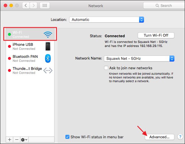 Check WiFi settings on Mac