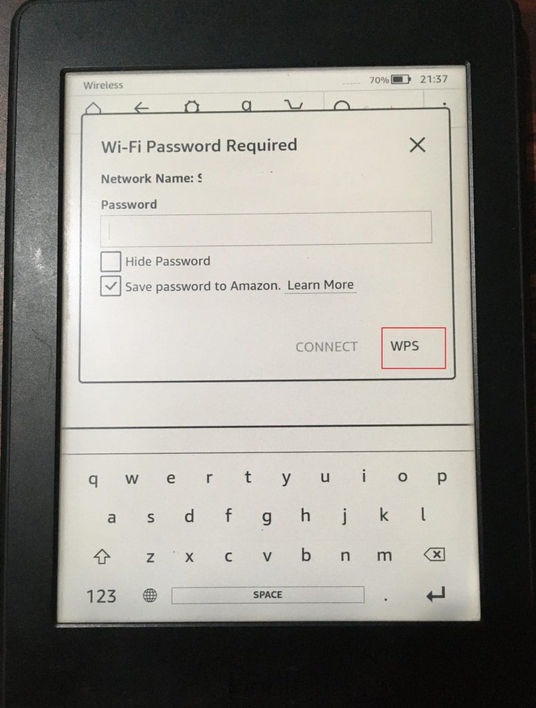 Choose WPS option on Kindle