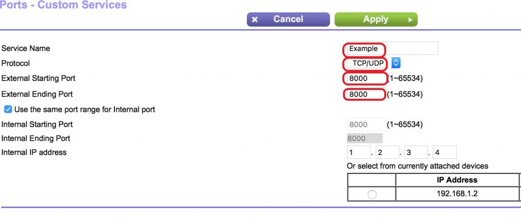 Enter TCP/UDP port details