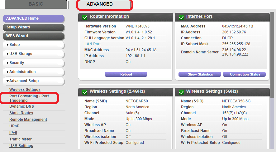 Navigate to Port Forwarding