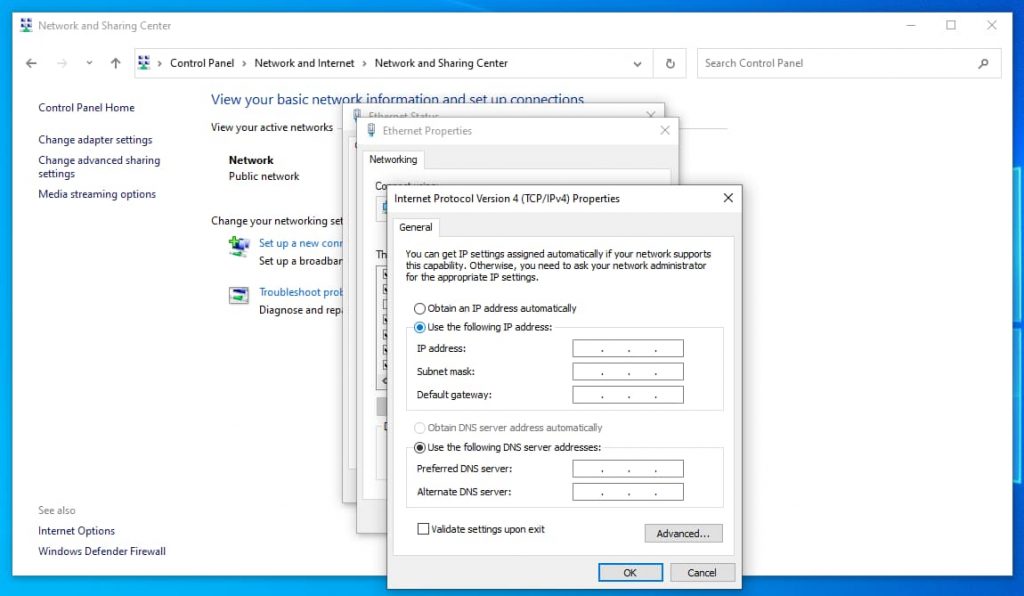 Enter custom IP under Network on windows laptop