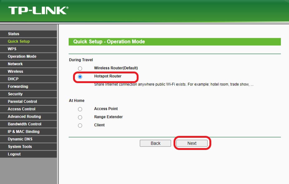 Enable Hotspot Router Mode from Quick Settings