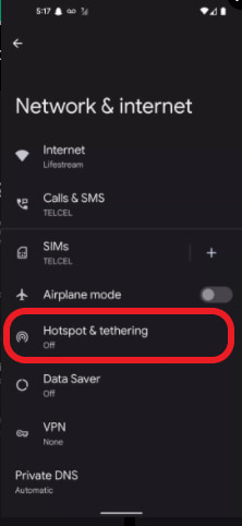 Click on Hotspot & Tethering Settings on a Phone