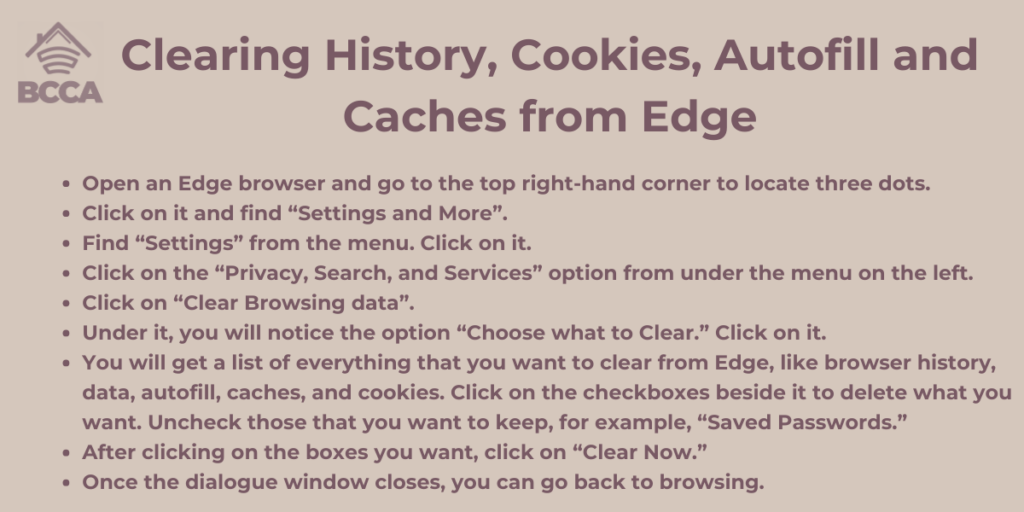 Clearing History, Cookies, Autofill and Caches from Edge