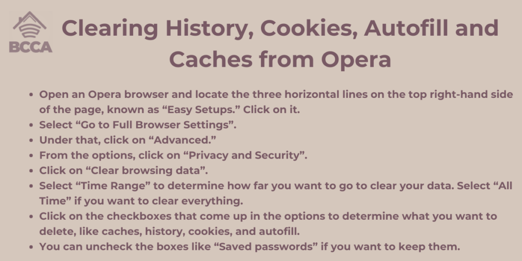 Clearing History, Cookies, Autofill and Caches from Opera